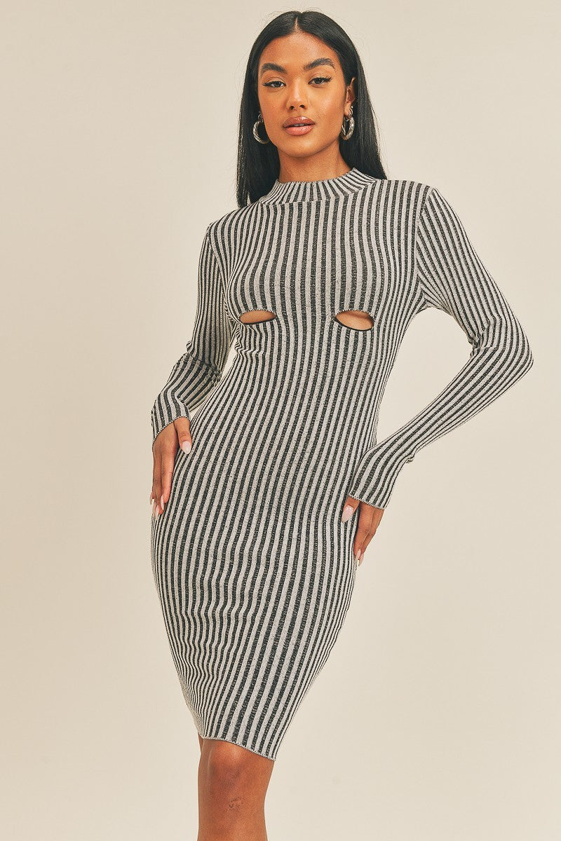 Long Sleeve Stripe Print Midi Dress