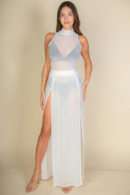 High Split Mesh Sheer Maxi Skirt