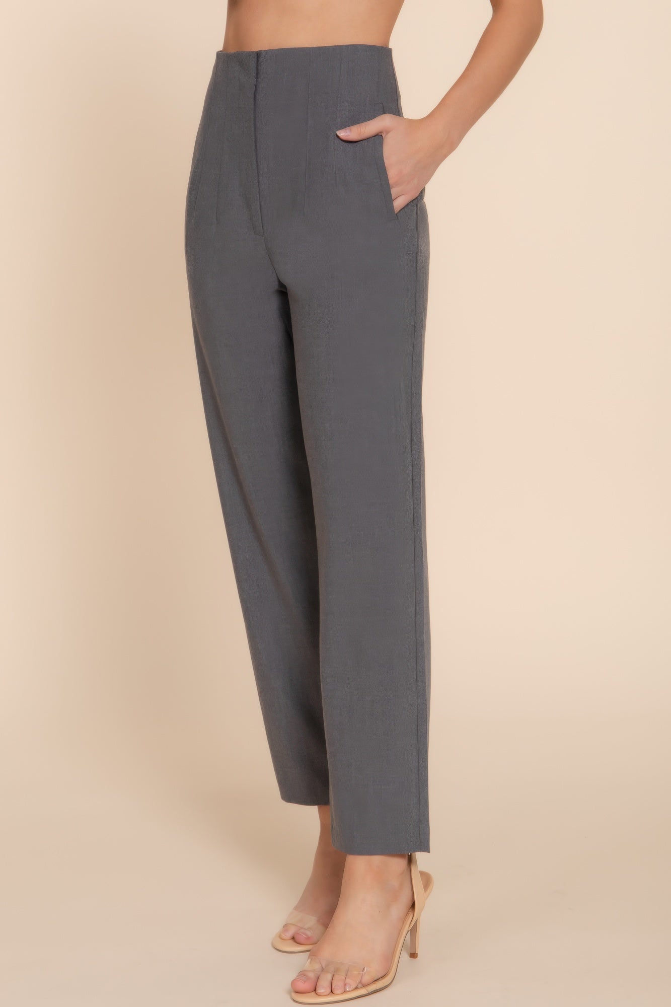 High Waist Pintuck Detail Long Pants