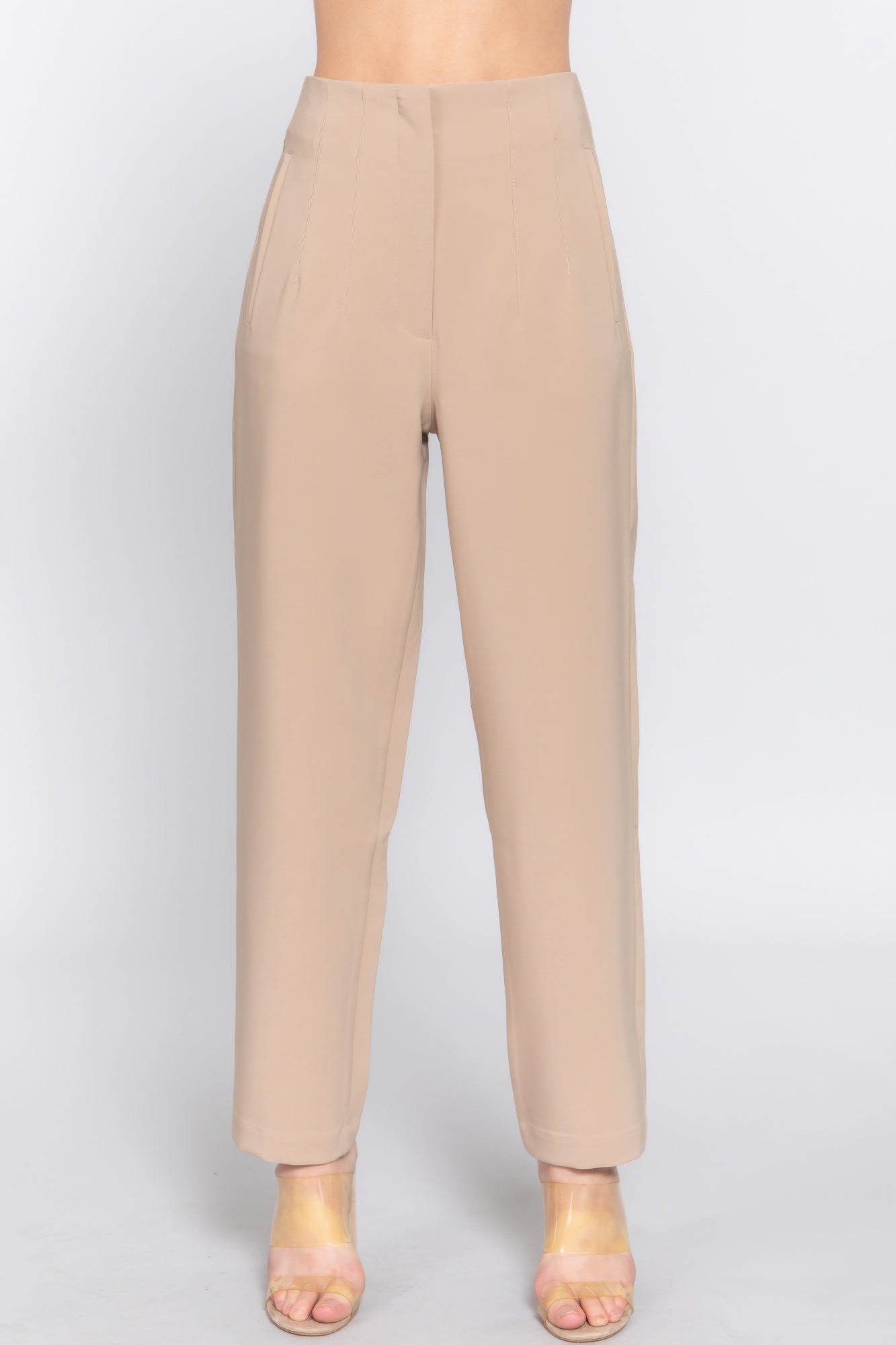 High Waist Pintuck Detail Long Pants