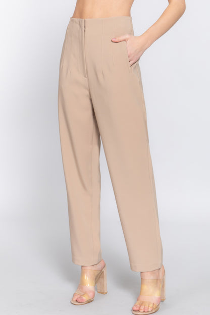 High Waist Pintuck Detail Long Pants