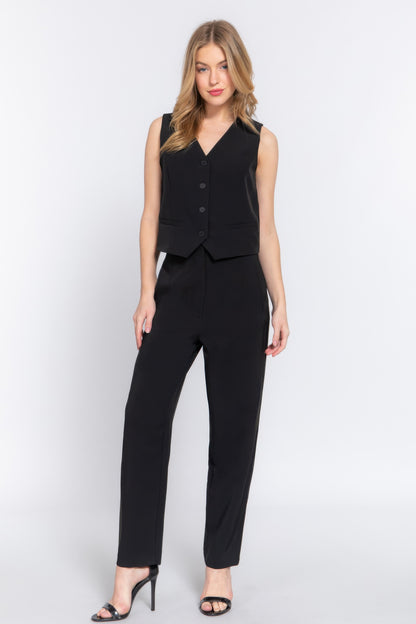 High Waist Pintuck Detail Long Pants